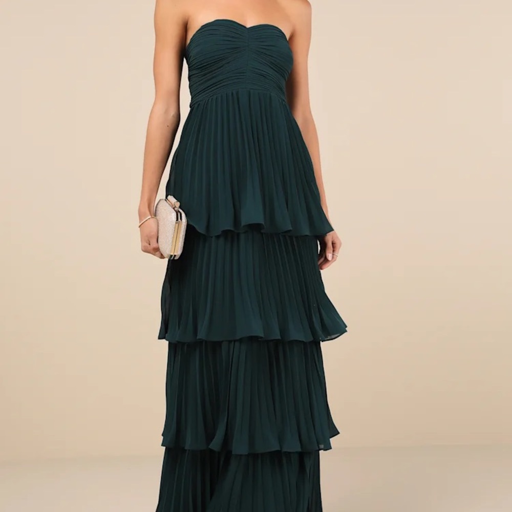 Lulu's Green Strapless Tiered Gown for Weddings